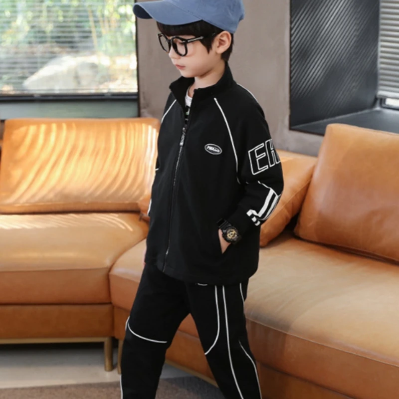 

Boys Coat+Trousers Cotton Kids Sport Suits 2PCS/Set 2023 Black Winter Autumn School Plus Size Outfits Children Sets