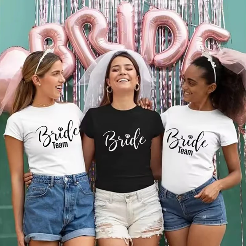 Bride Team Couple Bachelorette Bride Party Women Summer T-Shirt Hipster Short Sleeve Tops Girls Tees Camisetas Mujer