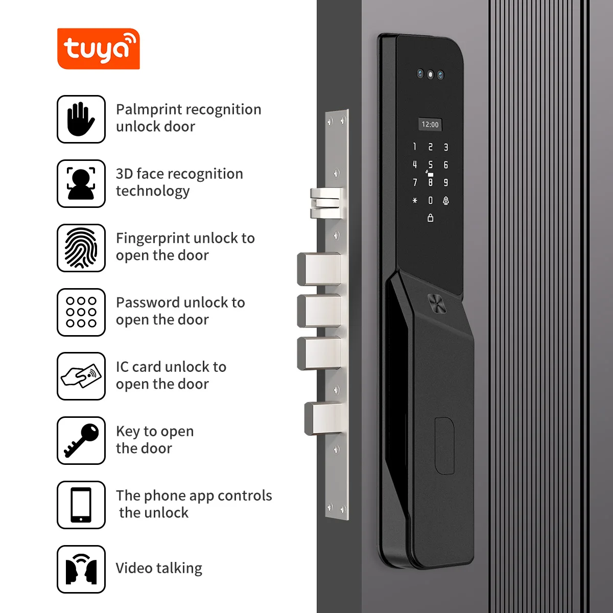Smart Door Lock with 3D Face Recognition, Video Intercom & Voice Talk, Mobile App Remote Control Electronic Security Door Lock