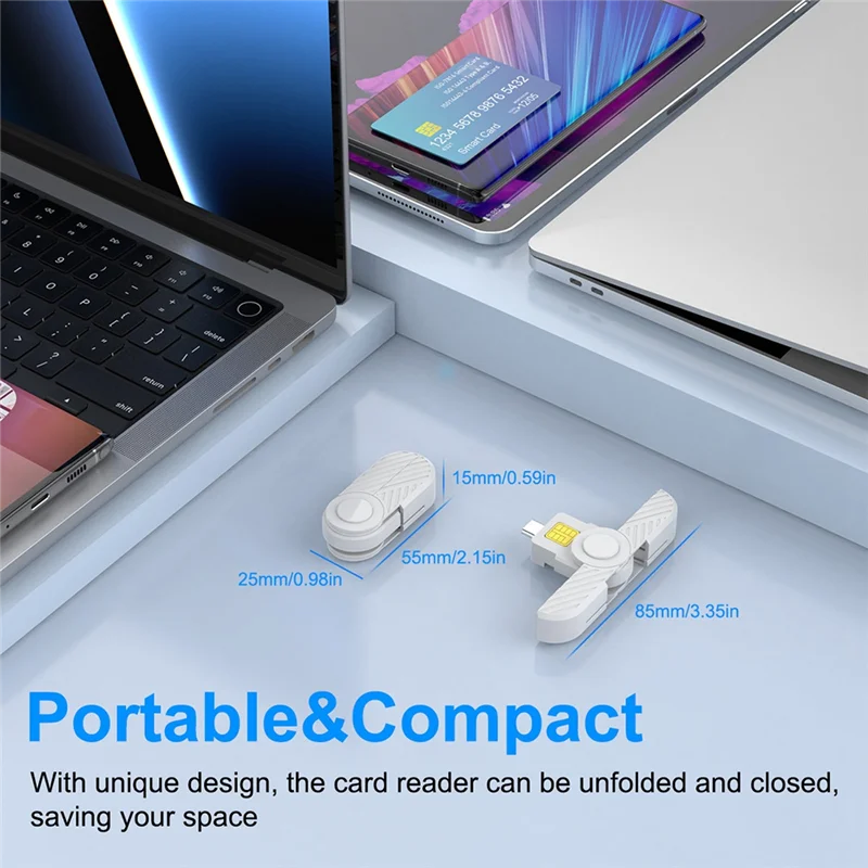 A98Z Faltbarer USB Typ C Common Access Smart Card SIM-Karte/IC Bank Chip Kartenleser Kompatibel mit Macos Smartphone
