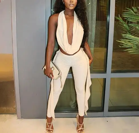 

Модный женский комплект с однотонным распашным воротником, жилетом с открытой спиной и узкими укороченными брюками со сращиванием ленты