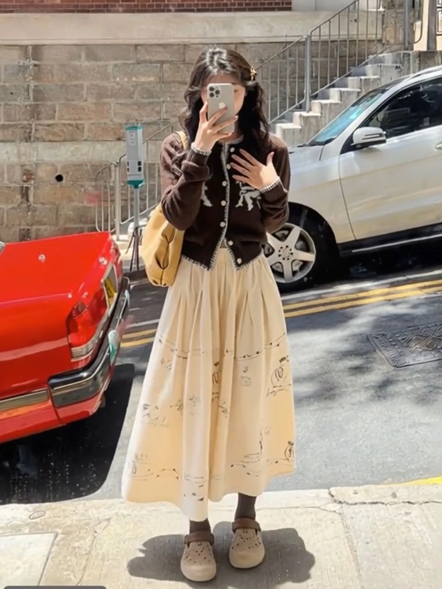 

2026 New Gentle Match Cupid Embroidered Knitted Cardigan Base Shirt Floral Print Skirt Three-Piece Set Women's Fashion
