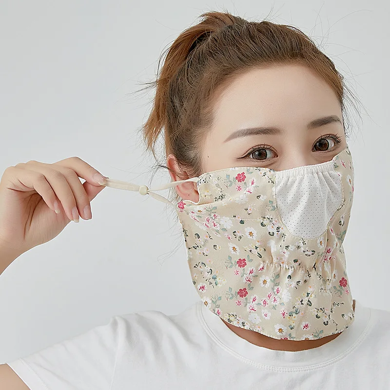 Spring Summer Mask New Neck Protection Breathable Sunscreen Women\'s Masks Outdoor Riding Floral Sand Veil Opening Dust Mask