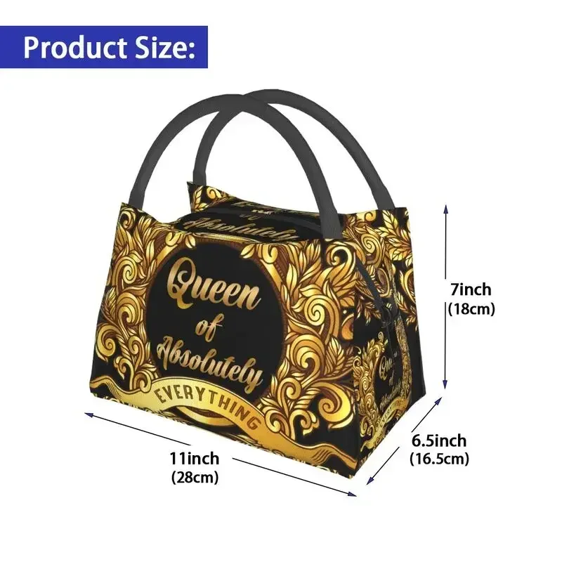 Queen Of Absolutely Gold Floral Baroque Thermal Insulated Lunch Bag Women Lunch Tote for Outdoor Camping Travel Meal Food Box