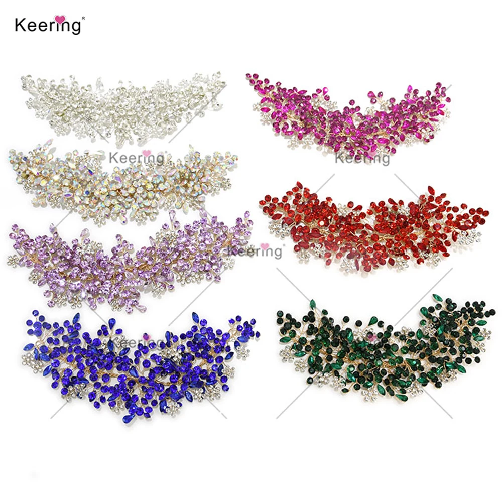 

4PCS Colorful Rhinestone Appliques Shiny Headdresses Pageant Hair Accessories for Wedding Parties WHD-102