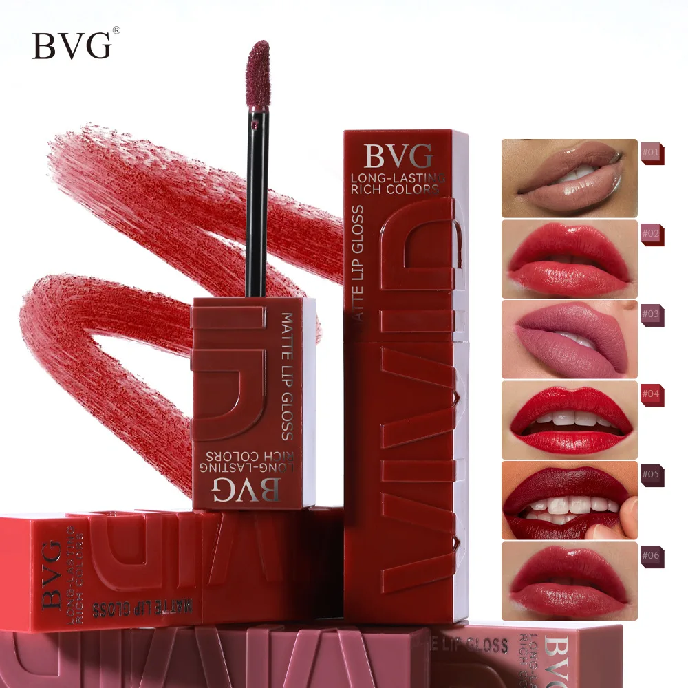 

BVG New Matte Lip Gloss Moisturizing Texture Bright Lip Long-lasting Hold Makeup Non Stick Cup Professional Liquid Lipstick 6ml