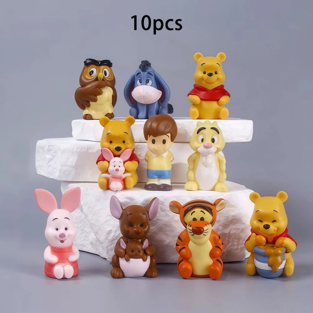 Ensemble de 10 petits animaux en PVC, Winnie l'ourson, Tiggo, hibou, cochon rose, modèle Animal de dessin animé, ornement