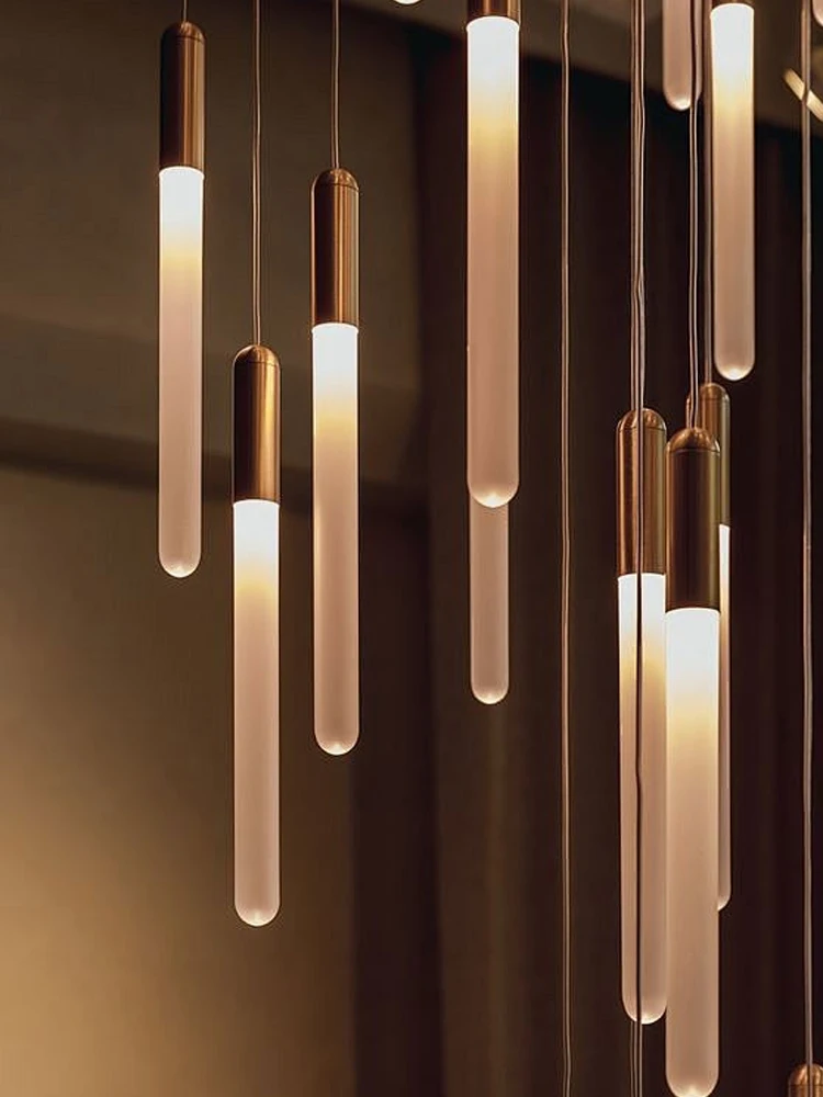 LED Pillar Chandelier Modern Minimalist Gold Living Room Pendant Lamp Villa Restaurant Pendant Lamp Long Staircase Chandelier