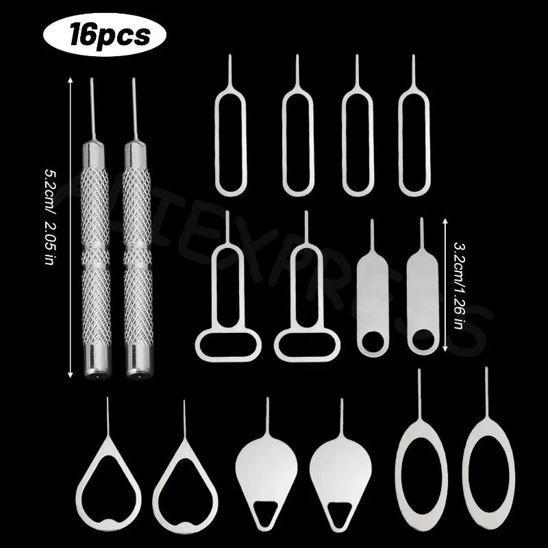 16Pcs Bend-Resistant Sim Card Eject Pin Kit Universal Steel Mobile Phone Sim Tray Remover for All Smartphone Models