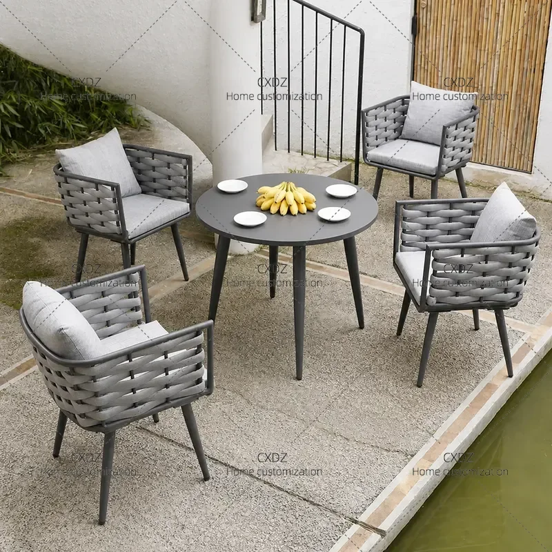 5 Piece Outdoor Patio Furniture Set Garden Terrace Coffee Table and Chairs Simple Modern Leisure Dining Combo for Hotel Home