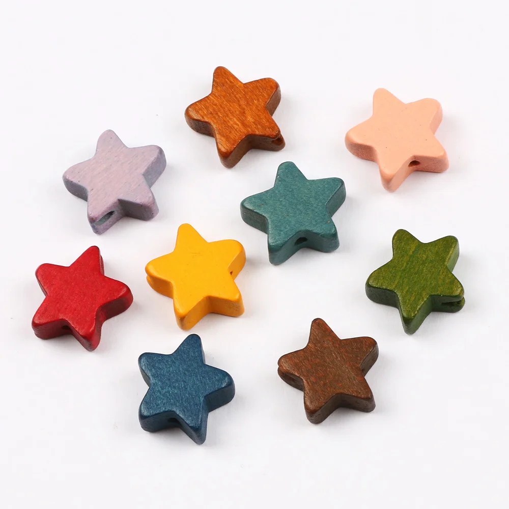 10pcs 15mm Natural Wood Star Beads Multicolor Loose Spacer Wooden Beads For Jewelry Making Diy Bracelet Accessories