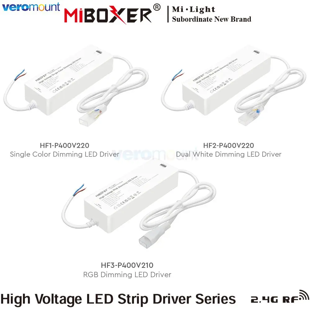 MiBoxer AC220V HF3-P400V210 2.4G RF Remote Control High Voltage Single Color Dual White CCT RGB Light Strip Dimming LED Driver 