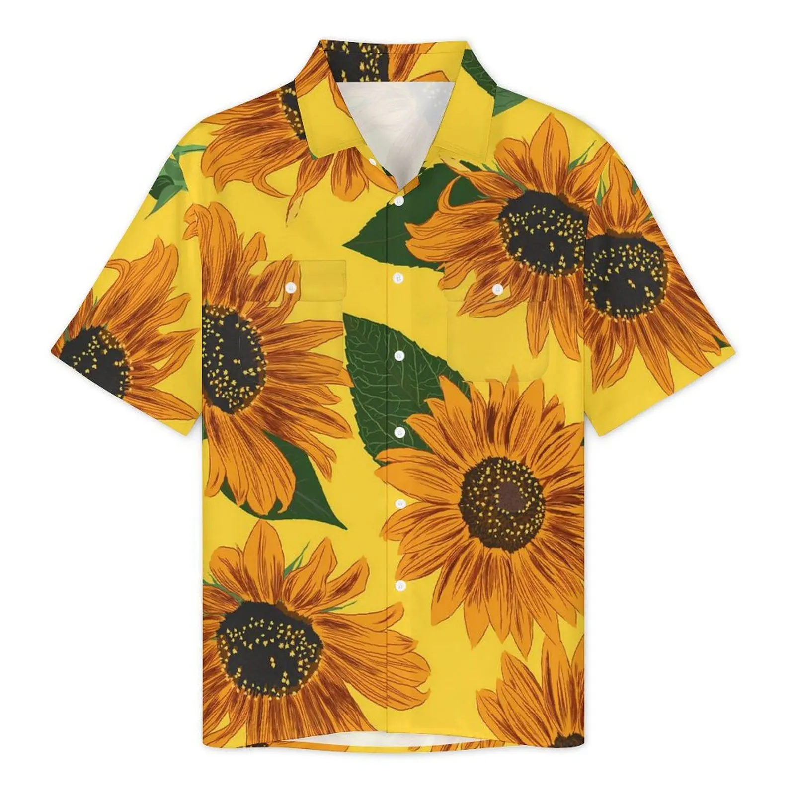 Sunflower Print Casual Shirt Leaves and Flowers Trendy Hawaii Shirts Men Short Sleeve Beach Comfortable Design Oversized Blouses