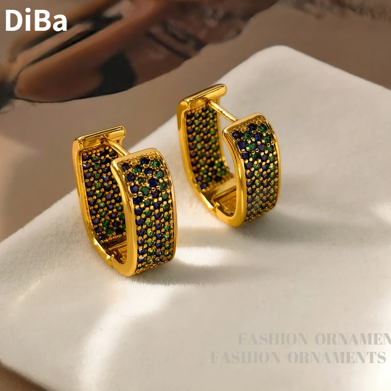 

Modern Jewelry Vintage Luxury Temperament Blue Green Glass Hoop Earrings For Women Girl Wedding Gift Delicate Design Hot Sale