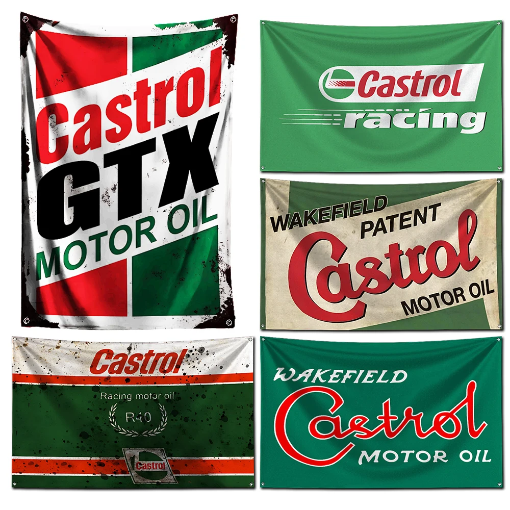 3x5 Ft Motor Oil Castrols Retro Flag Polyester Digital Printing Banner for Garage Wall Art Out Door Decoration With Grommets