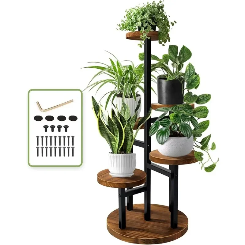 

AUGOSTA 5 Tier Plant Stand, Tall Metal Wood Shelf Holder for Indoor Plants, Outdoor Garden Plant