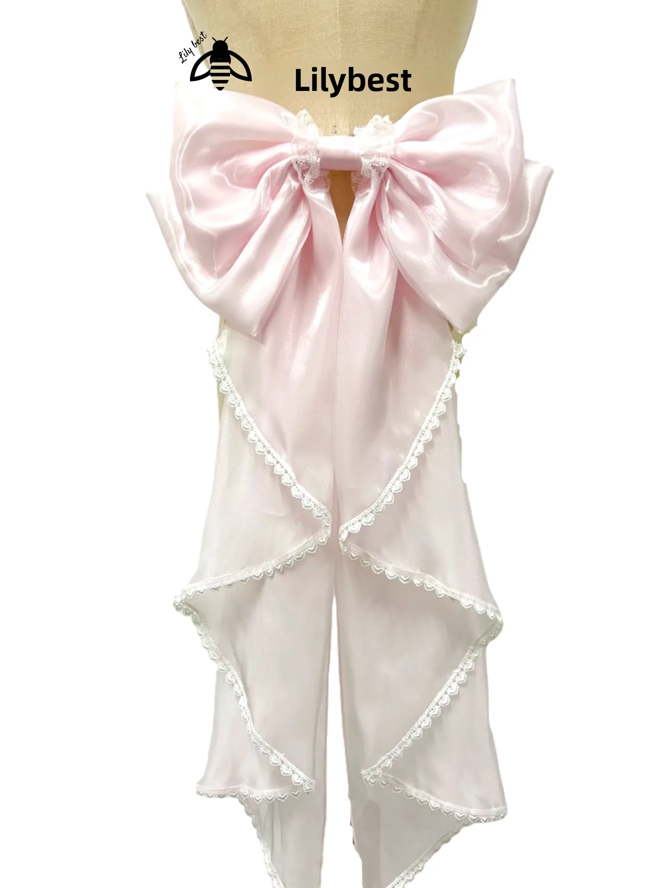 Pink  Knot Tail Double Layer  Decoration Detachable Handmade Lolita Large Size Accessories Pin Bright Finish