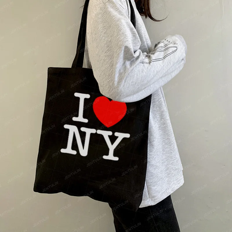 I Love NY shopping bag Cute Print Canvas Women's City Walk tote reusable bag Harajuku Shoulder Bag Fairy Large Capacity Bookbag