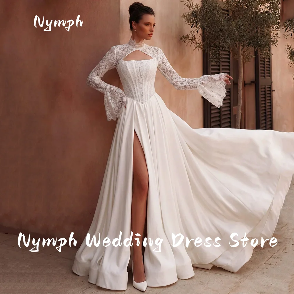 Strapless Long Sleeves Corset Wedding Dress Lace Bridal Gown Customized Bolero Sweep Train A Line Satin Bride Dresses