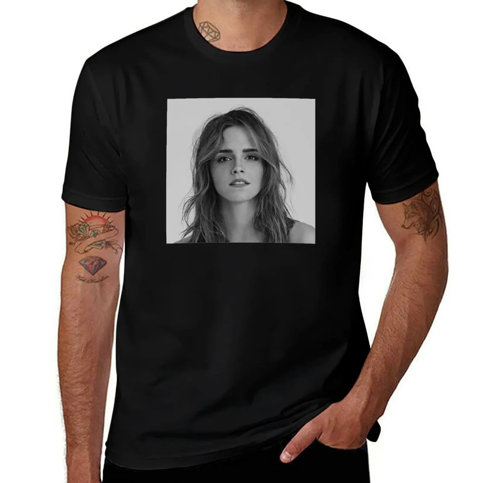 

Emma Watson - Black and white T-Shirt men t shirt cotton 100% man tshirt t shirts for man pack white T-shirt