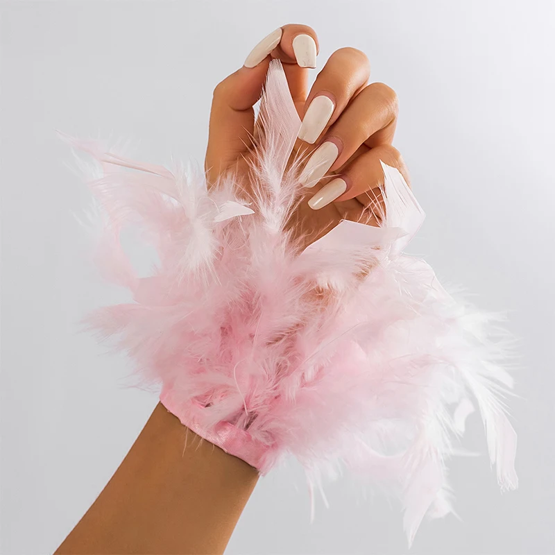 Fashion Feather Cuffs Snap Bracelet Sleeves Wrist Arm for Women Elegant Removable Shirt Cuff Bangle Wedding Party Decorations