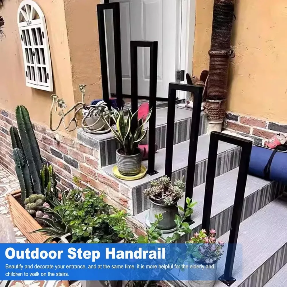 قطعتان من درابزين على شكل حرف U للخطوات، قضبان يدوية سوداء غير لامعة مقاس 7.9 × 35.4 بوصة للسلالم الداخلية والخارجية، درابزين صناعي #3