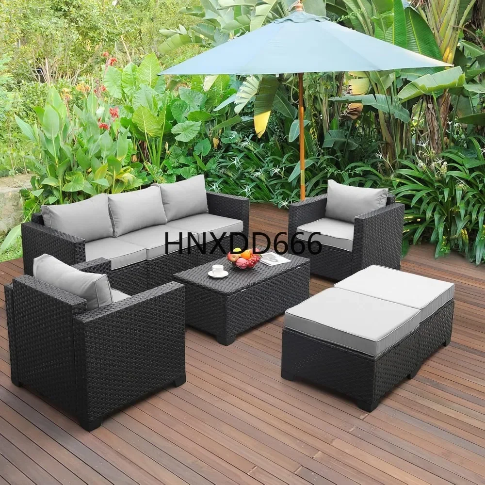 Set 6 Pieces Outdoor Wicker Conversation Couch Sectional, Garden Sofas
