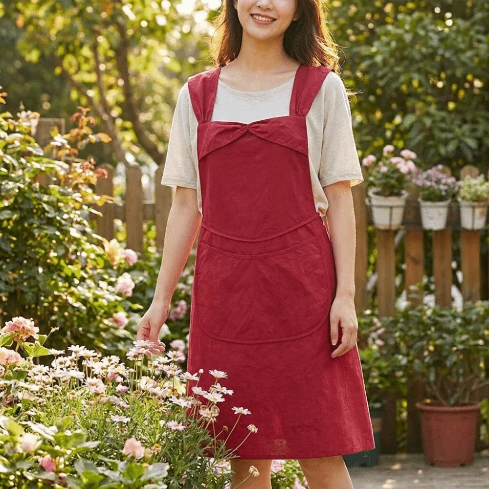 Small Fresh Waterproof Apron Stain-resistant with Pocket Kitchen Apron Adjustable Breathable Catering Work Uniform Restaurant