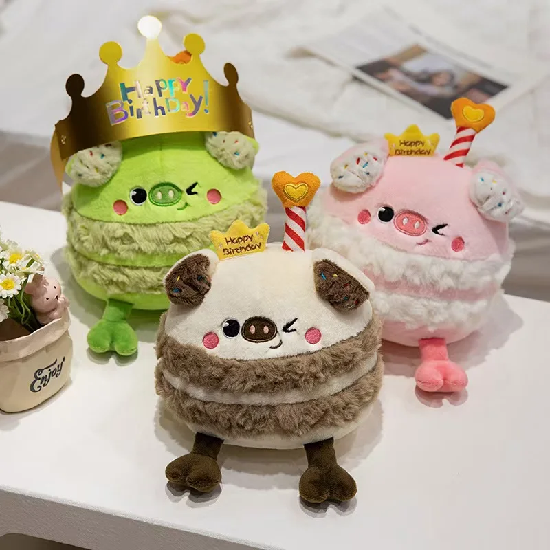 Cartoon cake plush toy plush cute pig dog birthday candle cake ice cream snack party decoration Christmas gift for children