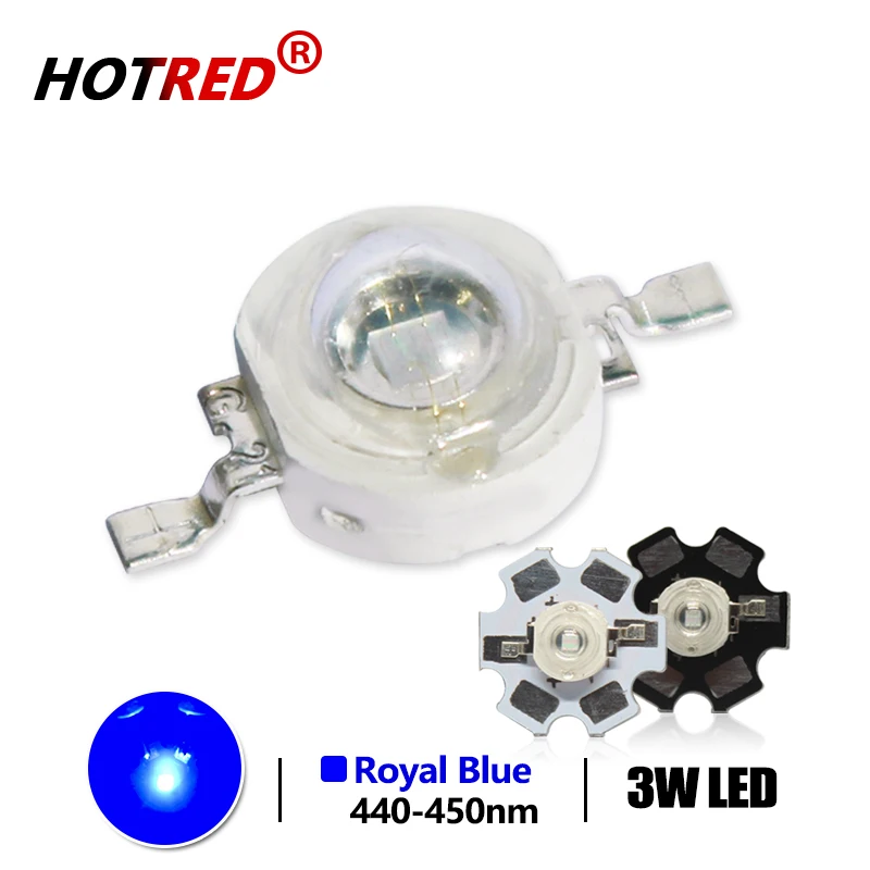 10-100 SZTUK LED 1W 3W 440nm 450nm Royal Blue High Power Chip Diode Grow Plant 3W Watt Lamp Beads Emitter For DIY Indoor Garden