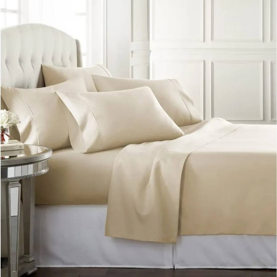 

Bed Sheet Set Cal for Hot Sleepers, Hotel Premium Sheets with 4 Pillowcases, Lightweight Brushed Microfiber Deep Pockets, Breat