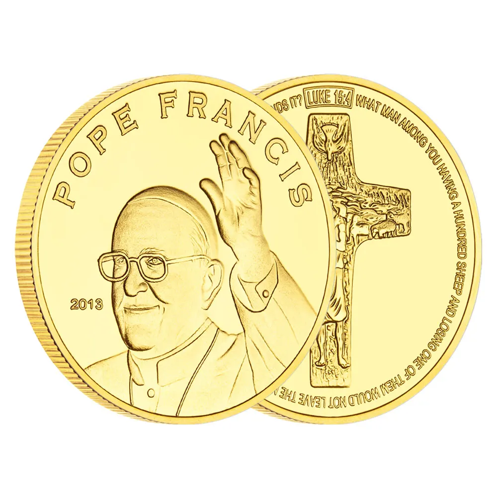 2013 البابا 266th للكنيسة الكاثوليكية البابا فرانسيس الذهبي مطلي تذكارية عملة تحصيل هدية ديكور المنزل #3
