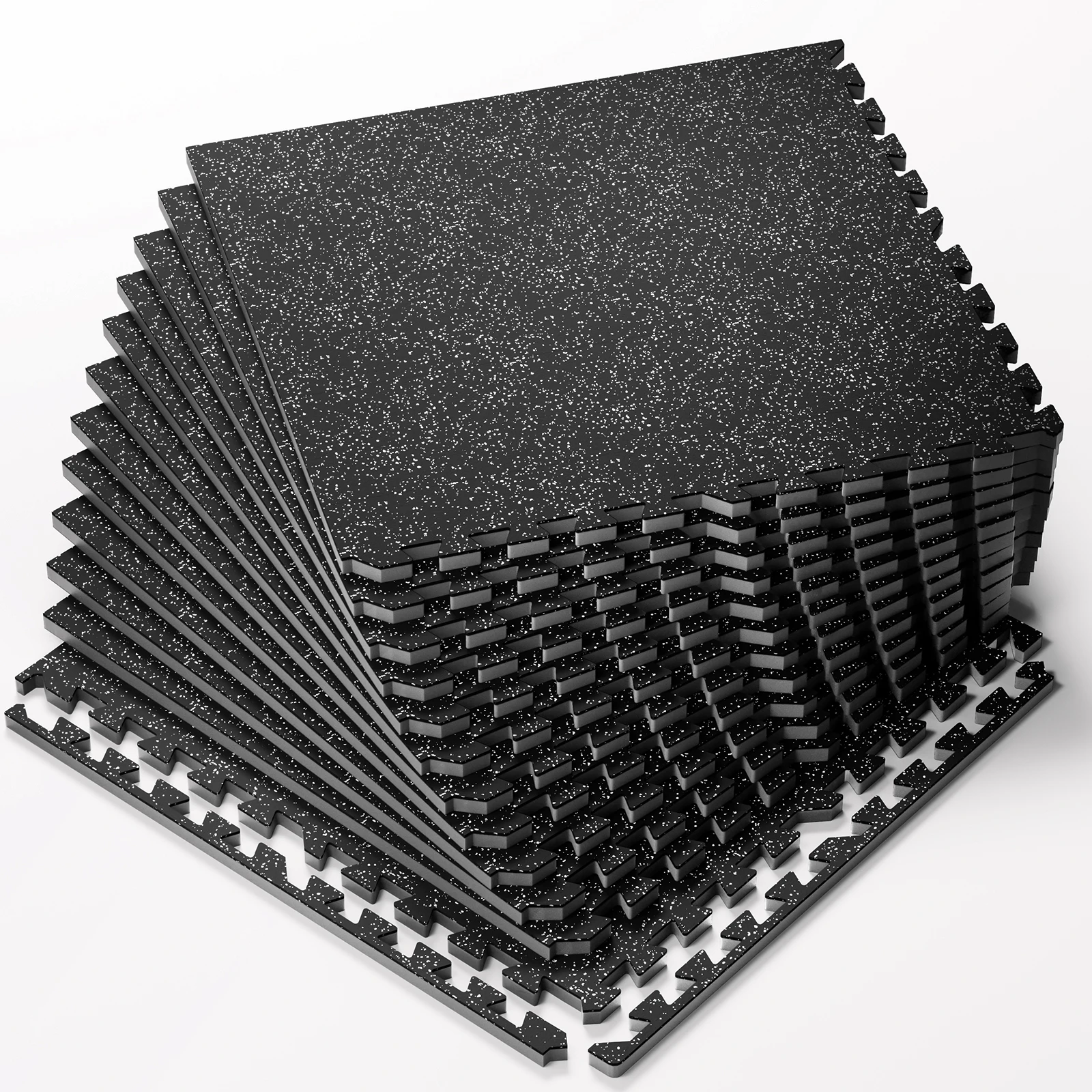 HAPBEAR Interlocking Gym Floor Tiles,12Pcs 48Sq Ft 0.56'' Thick 24×24in,Dual‑Layer Rubber Top High‑Density EVA Foam Mats,Heavy‑Duty Shock Absorbing Waterproof Exercise Tiles for Treadmill,Hardwood Floor Protection Home Gym Workout