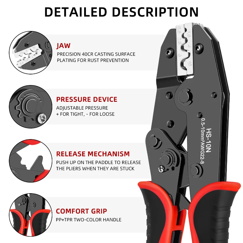 

Ratchet Multifunctional Crimping Pliers Terminal Crimper Tool for Wire Lugs Insulated Terminals Butt Connectors Flag Terminals 0