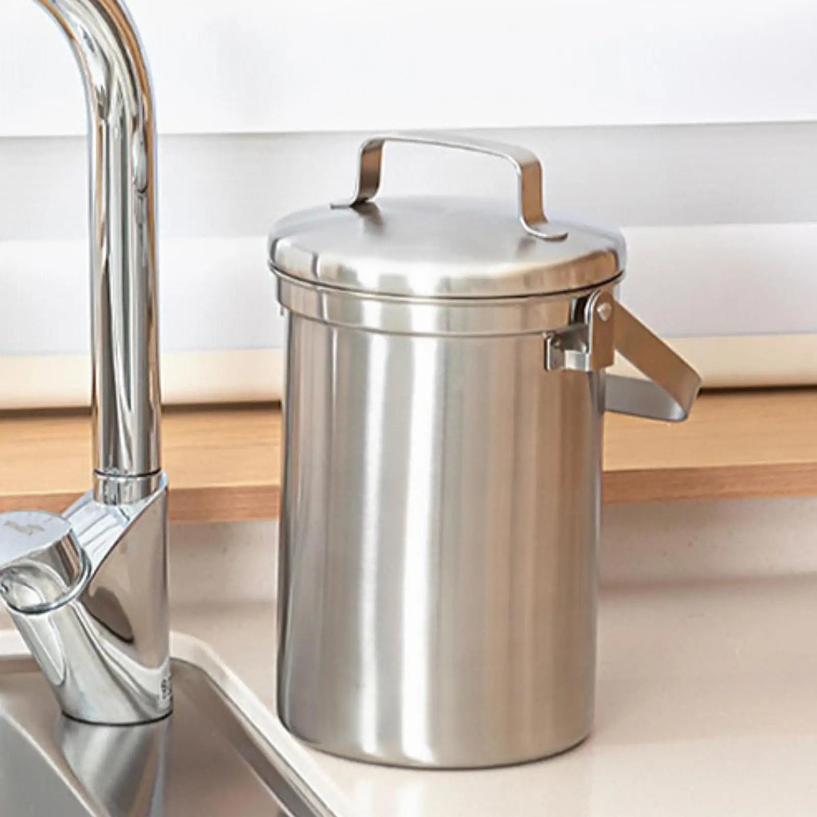 3L Stainless Steel 304 Food Trash Can Mini Meal Waste Bucket Kitchen Household Kitchen Waste Bucket With Lid For Household