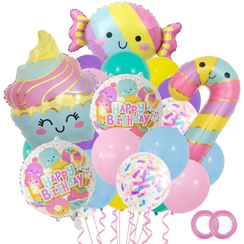 23pcs Summer Cute Ice Cream Candy Ice Cream Aluminum Film Balloon Children's Birthday Party Decoration