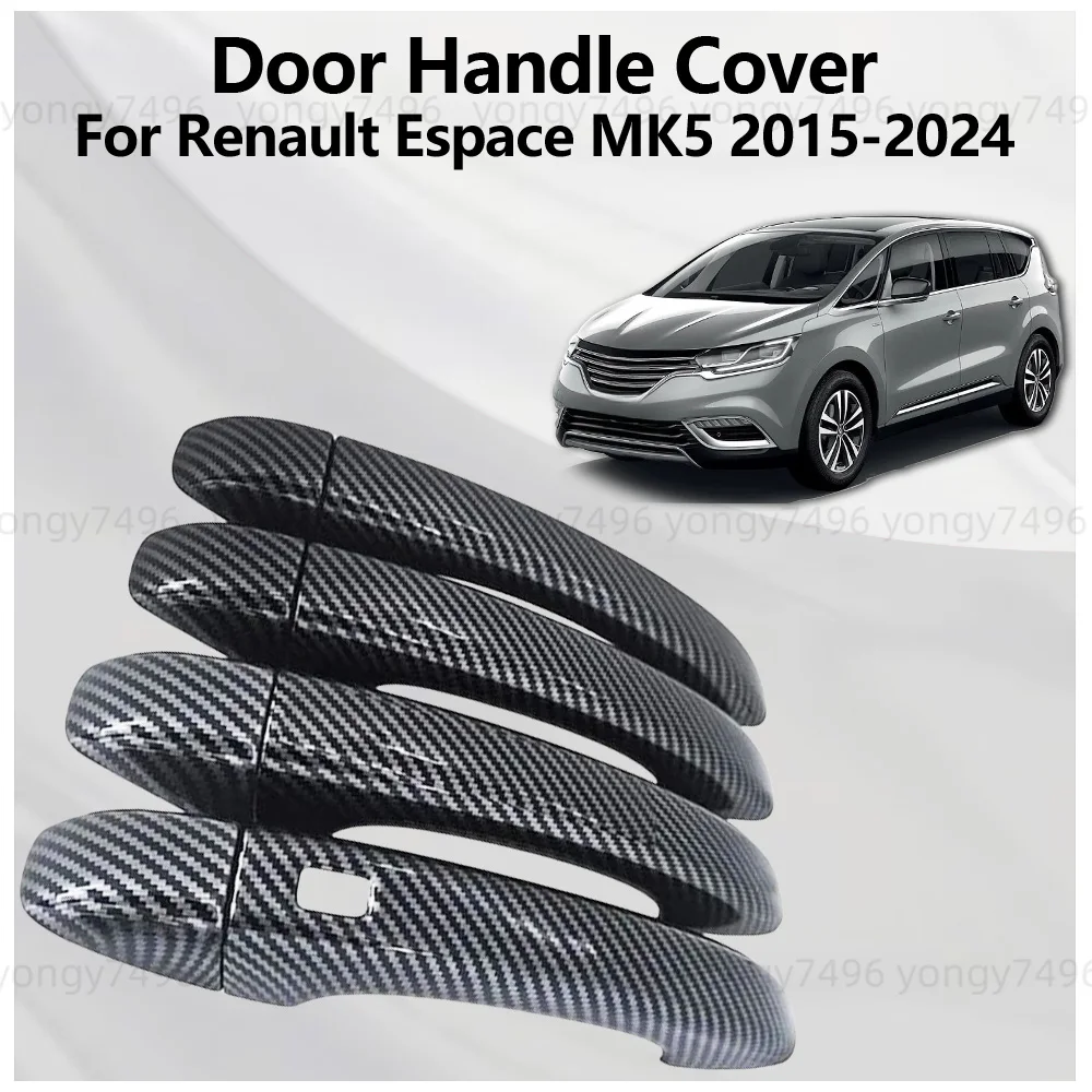 Carbon Fiber Door Handle Cover Trim For Renault Espace MK5 2015 - 2024 Chrome Silver Car Decoration Accessories