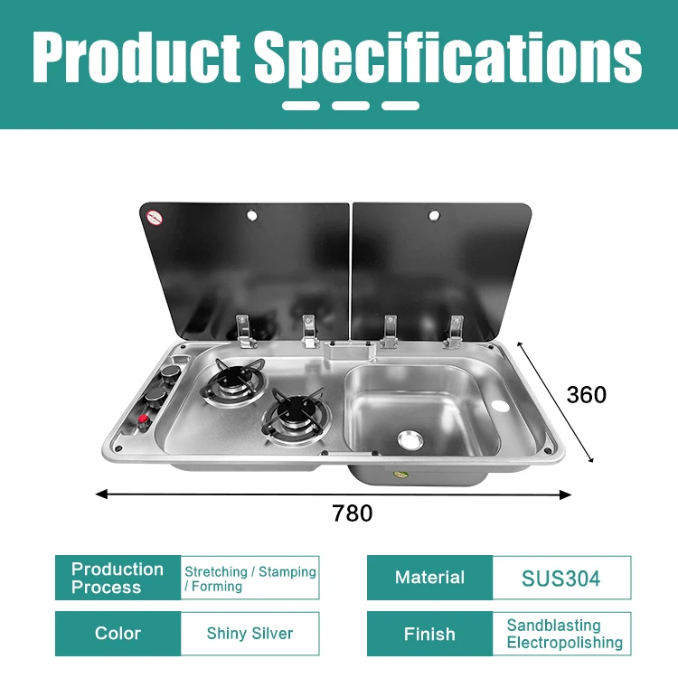High Quality 304 Stainless Steel RV Sink & Dual-Burner Gas Stove Combo - Built-in Caravan, Camper Van & Motorhome Kitchen Unit