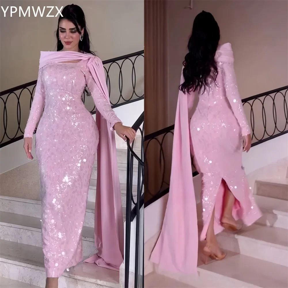 

Customized Evening Dress Formal Party Occasion YPMWZX Off-the-shoulder Column Floor Length Skirts Sequin Draped Bespoke Occasio