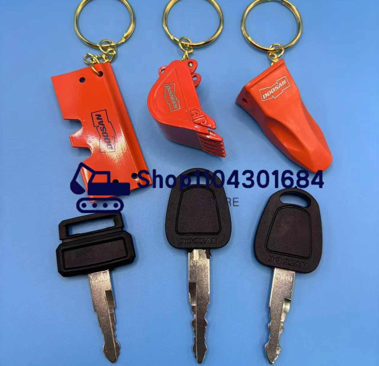 2 PCS For Doosan D100 D300 F900 Ignition Key Excavator Starter Key with Keychain