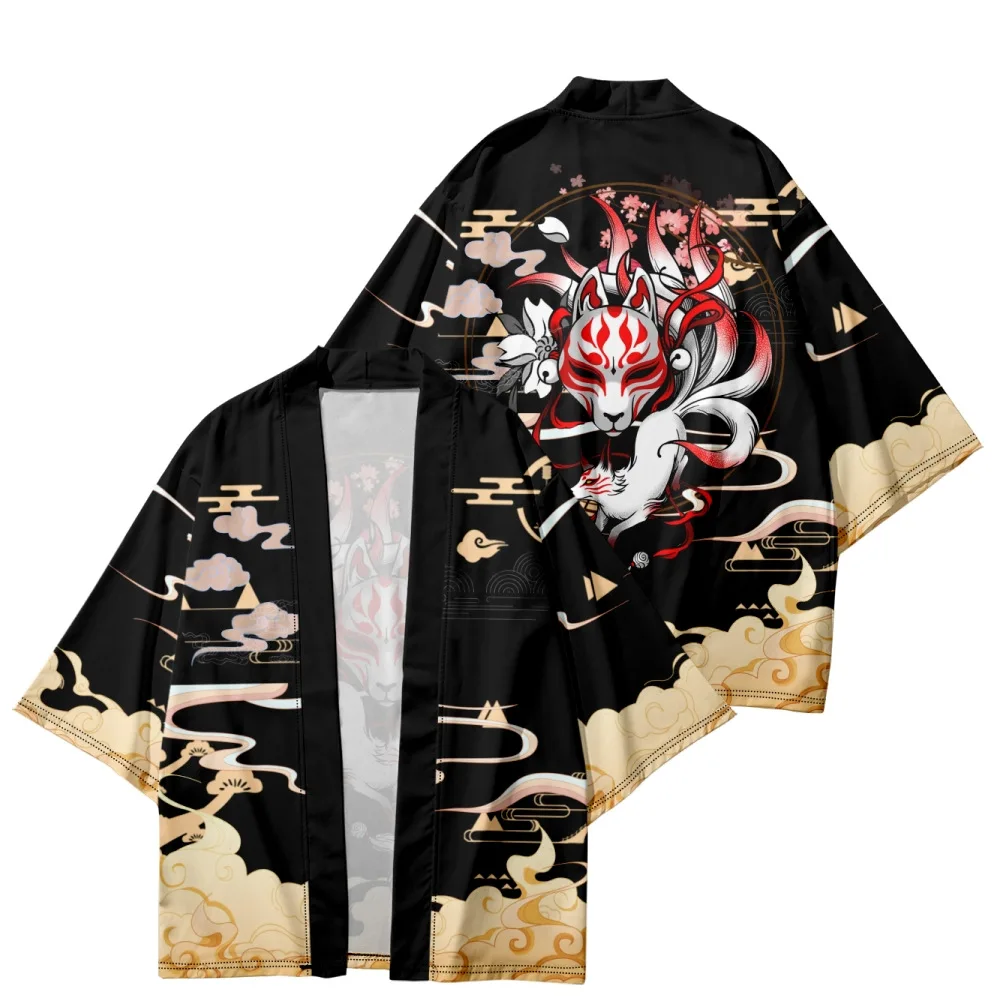 

Outdoor Street Cosplay Haori Cardigan Summer Cartoon Fox Print Japanese Style Kimono Loose Breathable Quick Dry Traditional Tops