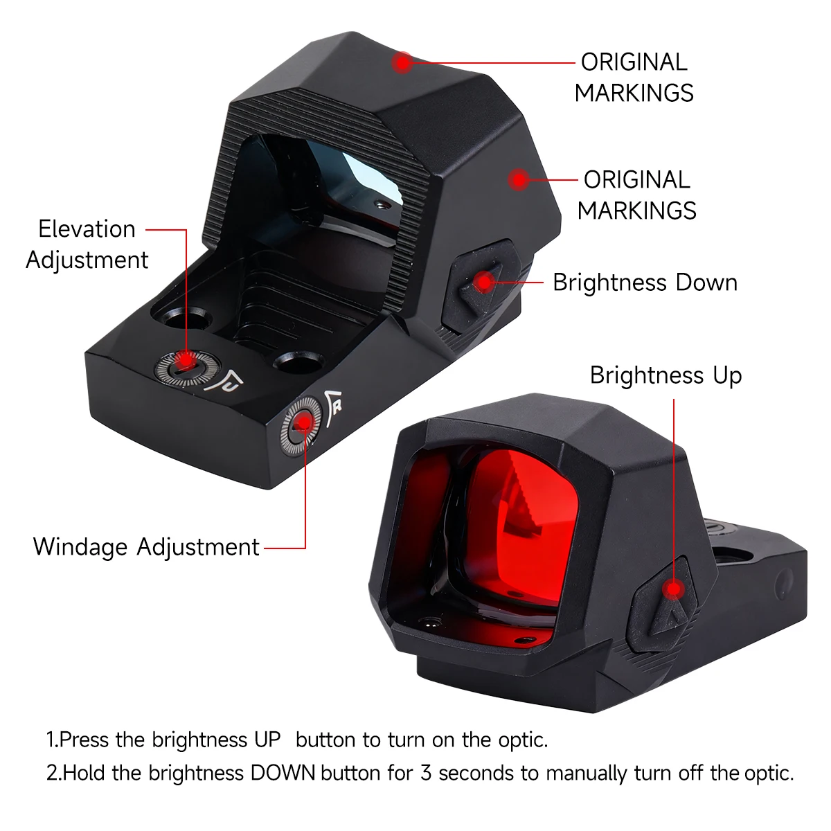 Tactical SE*T**EL Gen II Red Dot Sight - RMSc Footprint 1x20 3moa Red/green Dot Optics with Shake N' Wake and Original Markings