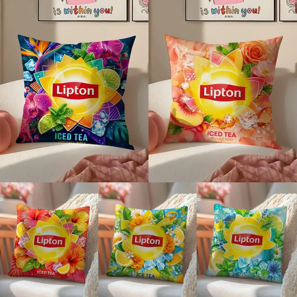 Easy Tea for Life L-LiptonS Cushion Cover Double-Sided Plush Sofa Cushion Covers Organic Breathable Invisible Zipper