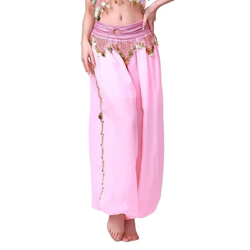 Adult Belly Dance Harem Pants Shiny Sequins Lantern Pants Women Dance Performance Chiffon Practice Trousers Costume Pants