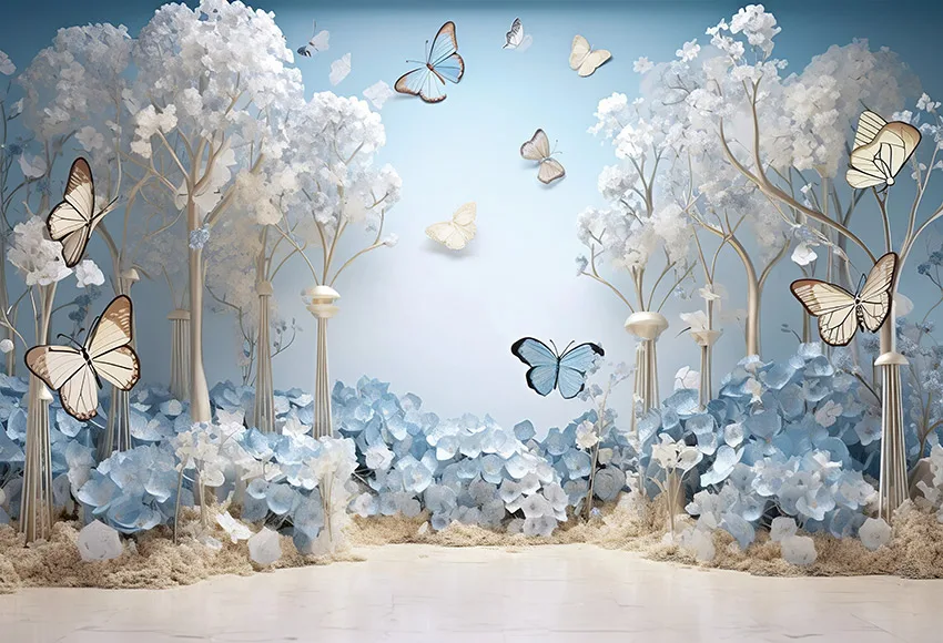 Mehofond Photography Background Spring Garden Blue Flowers Butterfly Child Birthday Party Portrait Decor Backdrop Photo Studio