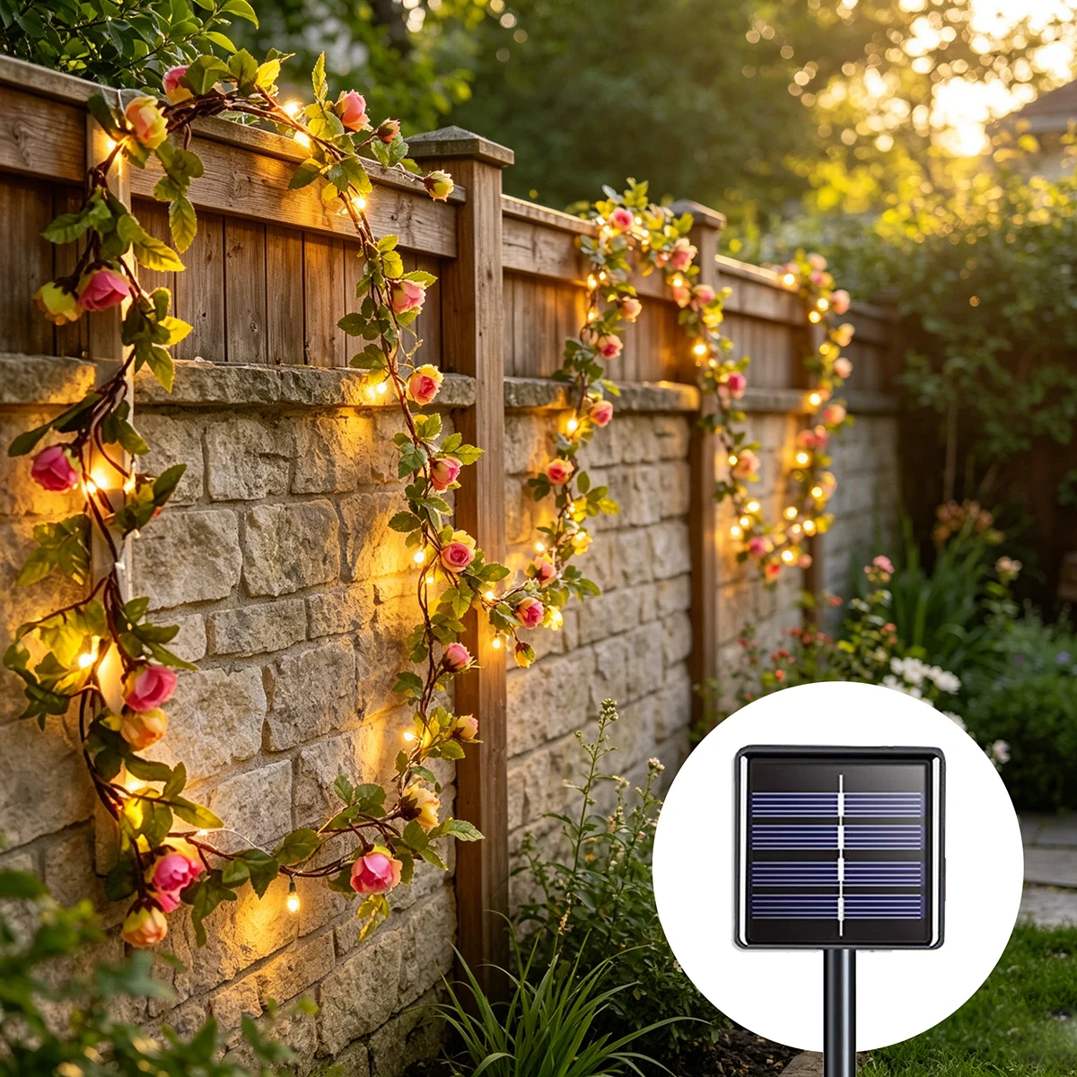 Guirlande lumineuse LED solaire en forme de roses, 2m-8m, pour l'extérieur, idéale pour jardin, fête, porche, cour, terrasse, décoration
