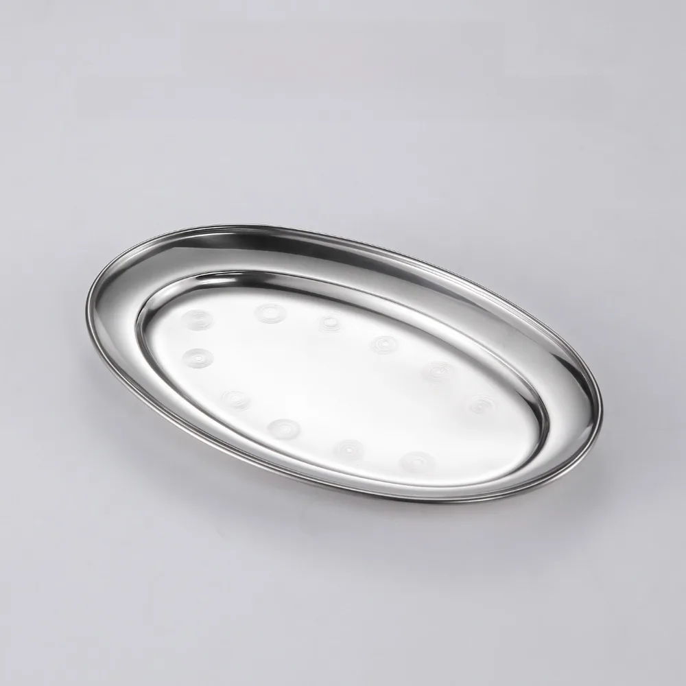 Stainless Steel Oval Fish Plates Shallow Design Multi-Size Dinner Plates Oval Shape 22-35cm Diameter Cold Food Plates