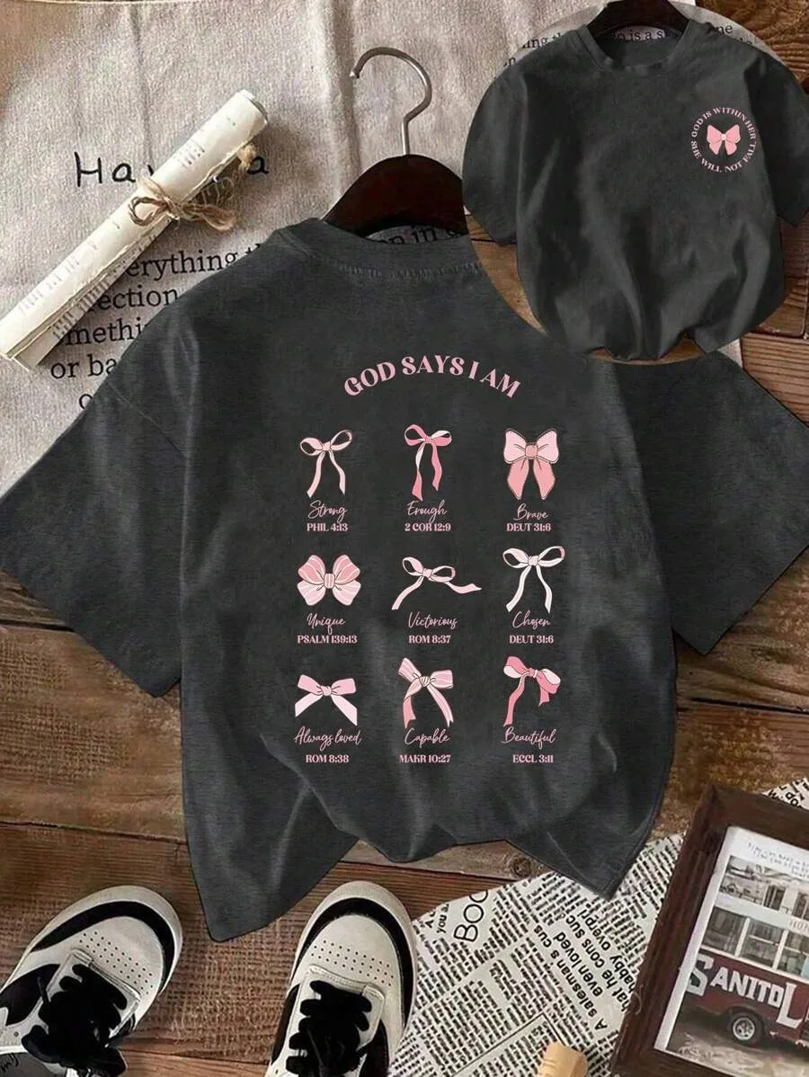 

Plus - Size Women's & Kids' Dark Gray Tees: Matching “Religious Inspirational” Graphic