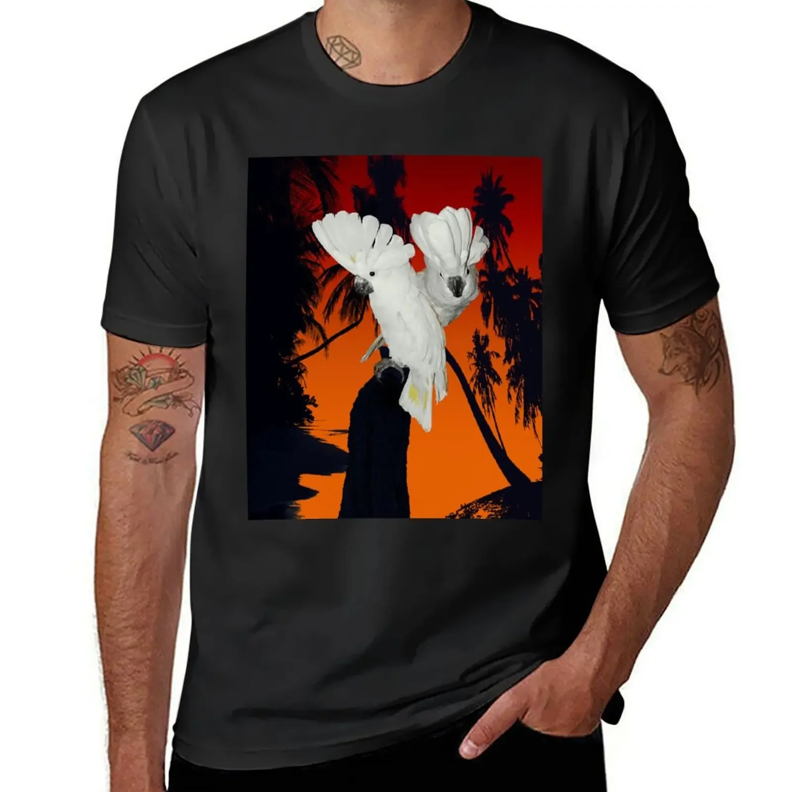 Tropical Umbrella Cockatoos Beach Art A314 T-Shirt graphics anime tshirt T-shirt men