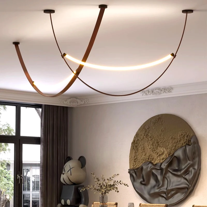

Italian Minimalist Wabi Sabi Leather Ceiling Chandelier Lighting,Home Decor hanging Led Pendant Lamp for Loft Living room Lamp